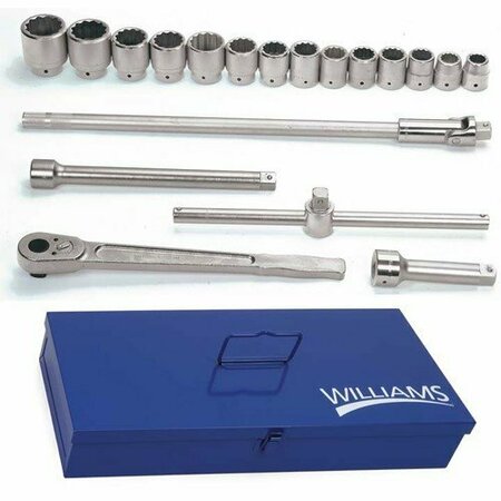 WILLIAMS Socket/Tool Set, 19 Pieces, 12-Point, 1 Inch Dr JHWWSX-20TB